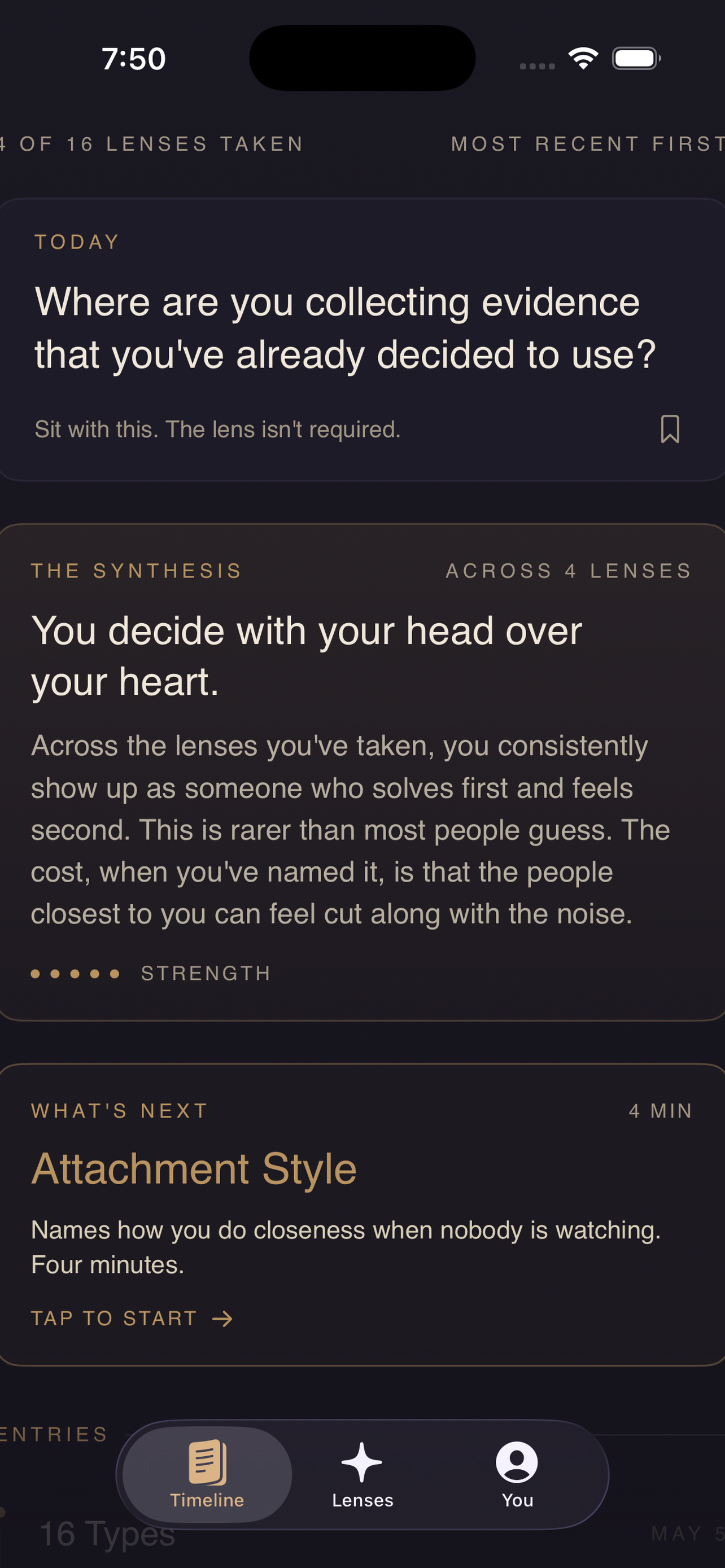 The Timeline: today's prompt and your streak.